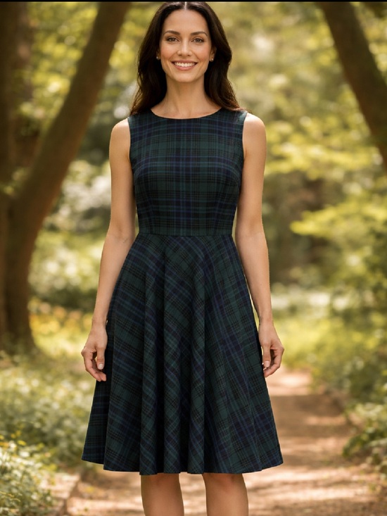 Talbots Dresses & Skirts - Talbots Sleeveless Green & Navy Plaid Fit-and-Flare Dress. New